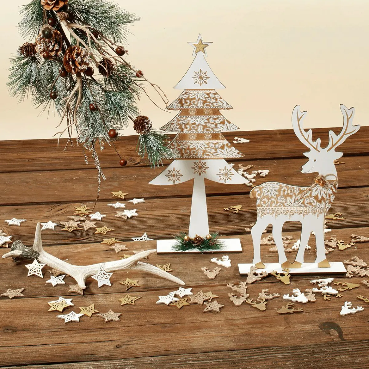 Decoración De Otoño|Decoración Dispersa>DecoWoerner Estrellas De Madera Dispersas 72 Piezas 4 Cm oro