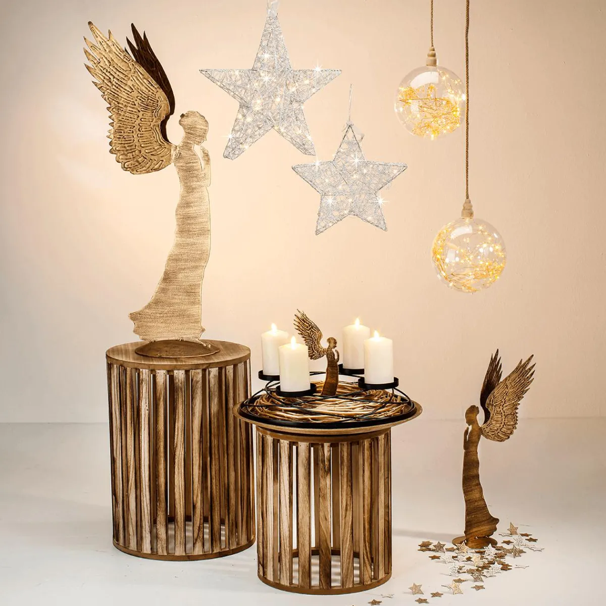 Decoración De Otoño|Decoración Dispersa>DecoWoerner Estrellas De Madera Dispersas 72 Piezas 4 Cm oro