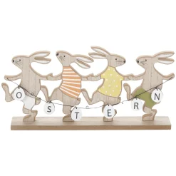 Decoración De Pascua>DecoWoerner Expositor De Madera Conejos De Pascua Bailarines Con "Tirón De Pascua" 30 Cm marrón