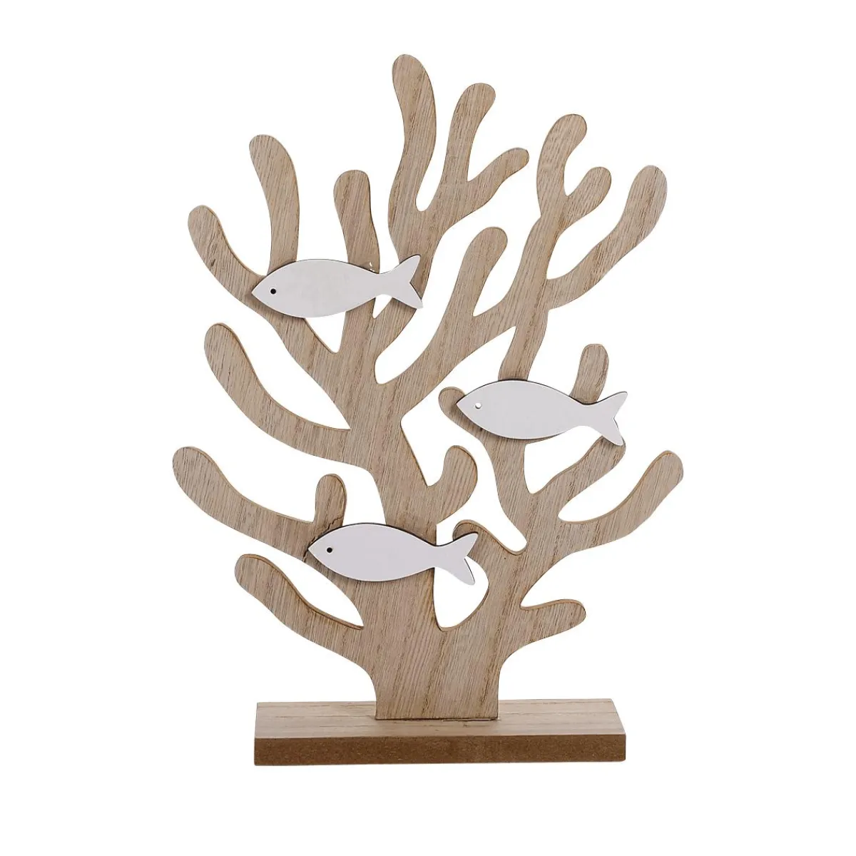 Decoración De Verano>DecoWoerner Expositor Decorativo De Madera De Coral Con Peces 22 X 6 X 30 Cm Madera natural