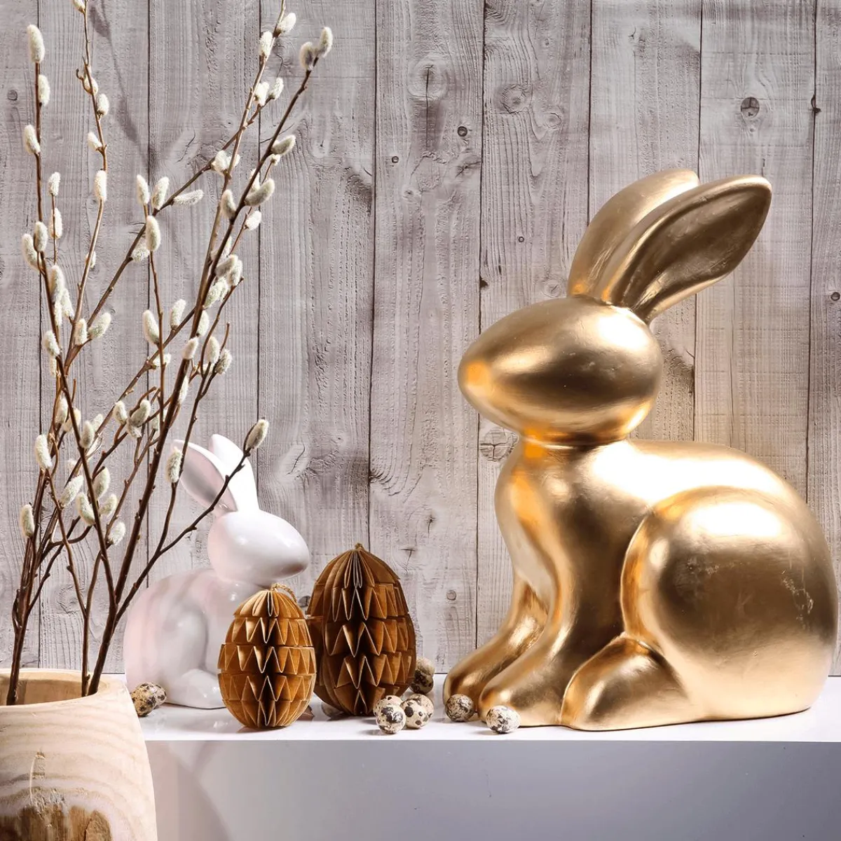 Decoración De Animales|Decoración De Pascua>DecoWoerner Figura Decorativa Conejo De Pascua Dorado, 50 Cm oro