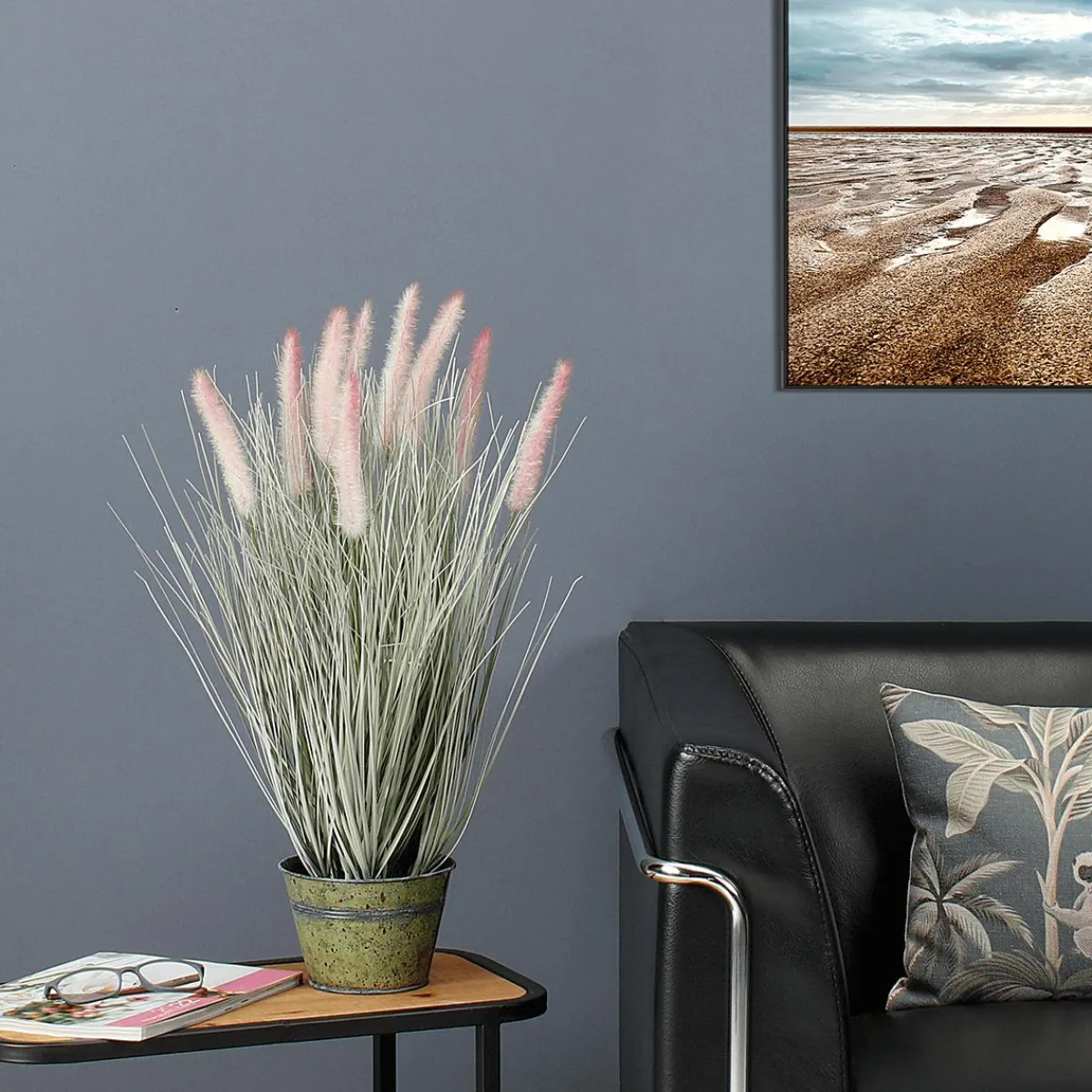 Hierba Decorativa>DecoWoerner Fina Hierba Decorativa De Cerdas De Pluma En Plateado En Una Noble Maceta De Zinc 57 Cm rosa