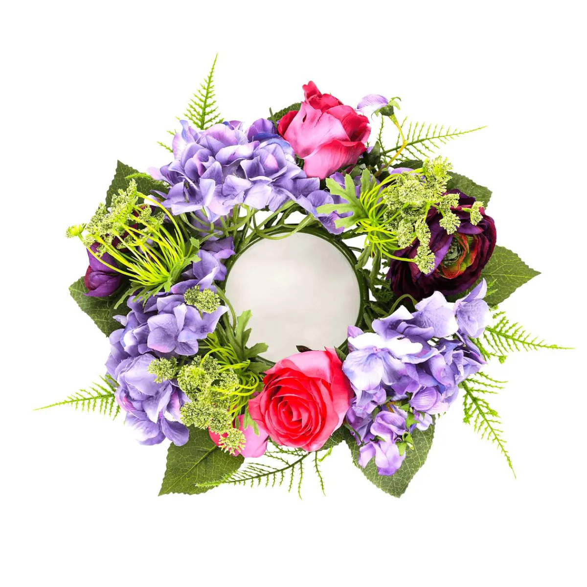 Decoración De Primavera|Ramos Y Coronas De Flores>DecoWoerner Flor De Hortensia Artificial Corona De Flores Para Puerta Rojo Púrpura 30 Cm Ø violeta