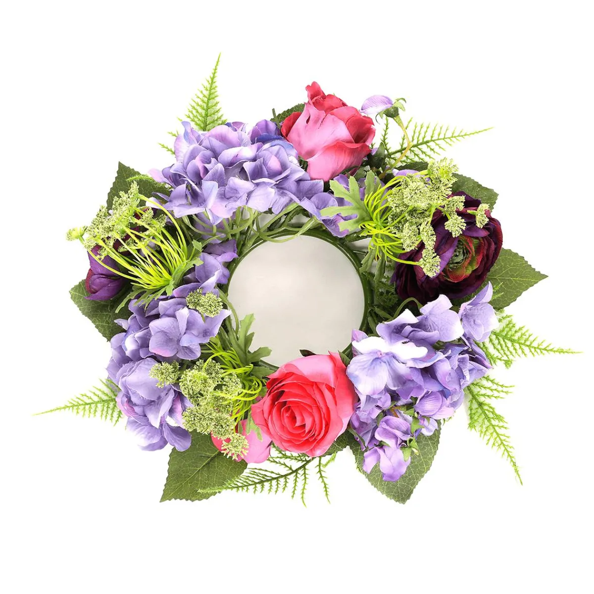 Decoración De Primavera|Ramos Y Coronas De Flores>DecoWoerner Flor De Hortensia Artificial Corona De Flores Para Puerta Rojo Púrpura 30 Cm Ø violeta