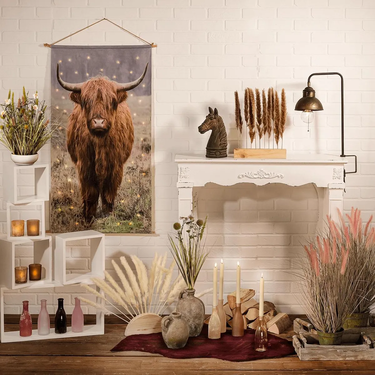 Decoración Natural|Decoración De Otoño>DecoWoerner Fronda De Hierba De La Pampa Blanca Al Palo 45 Cm blanco