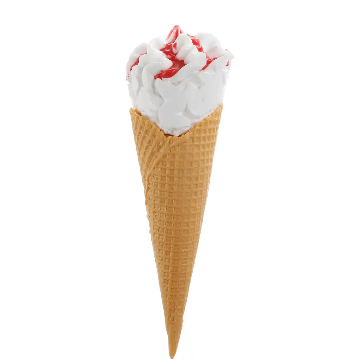 Chocolate Y Helados>DecoWoerner Helado Blando En Barquillo Con Salsa De Fresa - Maniquí De Comida 22 Cm blanco