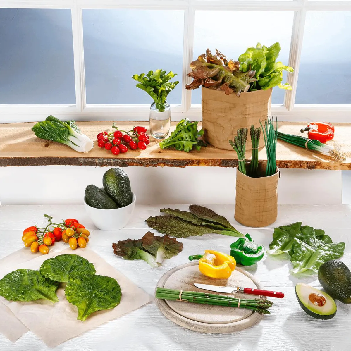 Verduras Y Hierbas>DecoWoerner Imitación De Hojas De Lechuga Romana - Rojo, 6 Piezas verde
