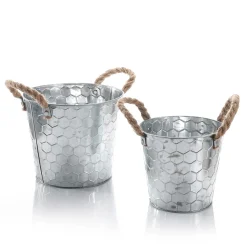 Decoración De Verano|Decoración De Primavera>DecoWoerner Jardinera De Zinc Con Diseño De Nido De Abeja De 14 Y 17 Cm De Altura plata