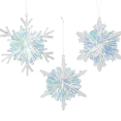 Decoración De Invierno|Figuras De Navidad>DecoWoerner Juego De 3 Colgantes Copo De Nieve Iridiscente, 10 CmØ transparente
