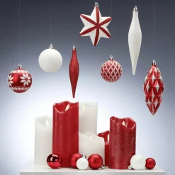 Bolas De Navidad>DecoWoerner Juego De Bolas De Navidad XXL Blanco 3 - 14 Cm De Largo Y 3 - 6 Cm De Diámetro Con Percha Metálica rojo