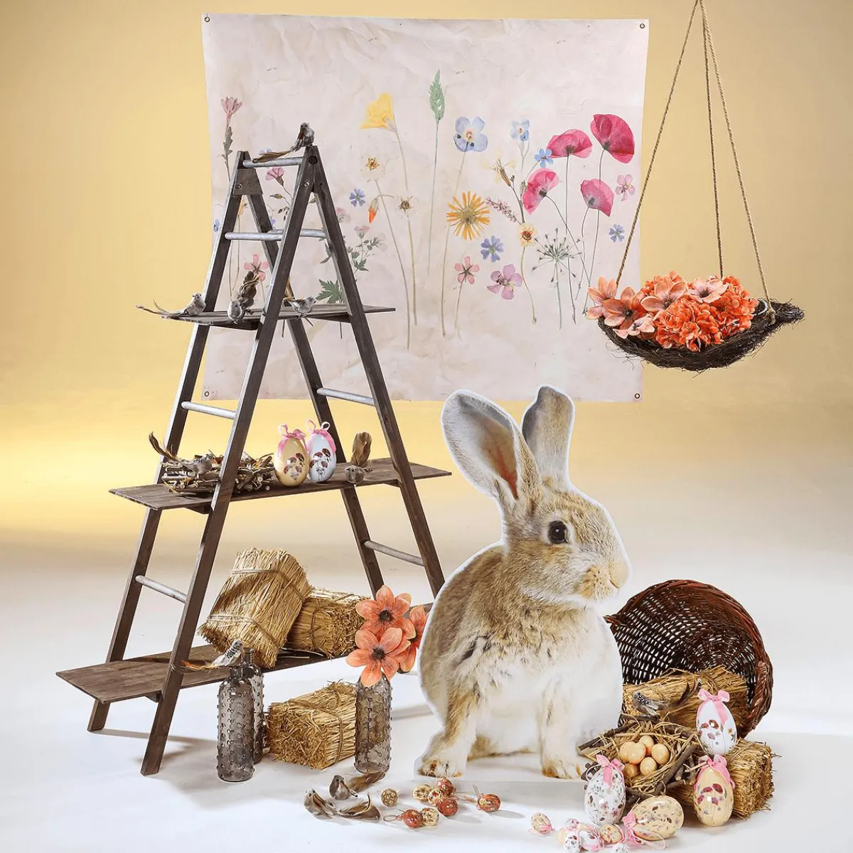 Decoración De Pascua>DecoWoerner Juego De Huevos De Pascua, 5cm Y Marrón Con Patrón De Flores Y Lazo 8pcs. Beige