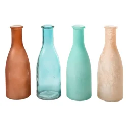Decoración De Verano|Macetas Y Artículos De Decoración>DecoWoerner Juego De Jarrones De Vidrio De 18 Cm De Alto, 4 Piezas, Azul/beige multicolor