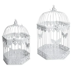 Decoración De Primavera>DecoWoerner Juego De Jaulas Decorativas Para Pájaros 2 Unidades 48x26x23 Cm / 41x21x18 Cm blanco