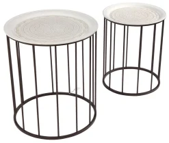 Expositores Para Tiendas|Macetas Y Artículos De Decoración>DecoWoerner Juego De Mesa Auxiliar Blanca Negra Redonda De Metal negro