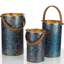 Luz Decorativa|Decoración Temática>DecoWoerner Linternas Redondas De Metal 3 Piezas Oro azul