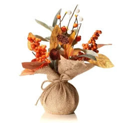 Decoración De Otoño|Ramos Y Coronas De Flores>DecoWoerner Manojo De Otoño Artificial En Maceta De Yute 10 X 26 Cm /marrón naranja