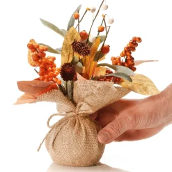 Decoración De Otoño|Ramos Y Coronas De Flores>DecoWoerner Manojo De Otoño Artificial En Maceta De Yute 10 X 26 Cm /marrón naranja