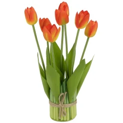 Decoración De Primavera|Flores Artificiales>DecoWoerner Manojo De Tulipanes Artificiales De 34 Cm Con 7 Flores naranja