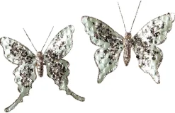 Decoración De Animales|Decoración De Primavera>DecoWoerner Mariposa Con Clip, 16 Cm, 2 Piezas, Salvia verde