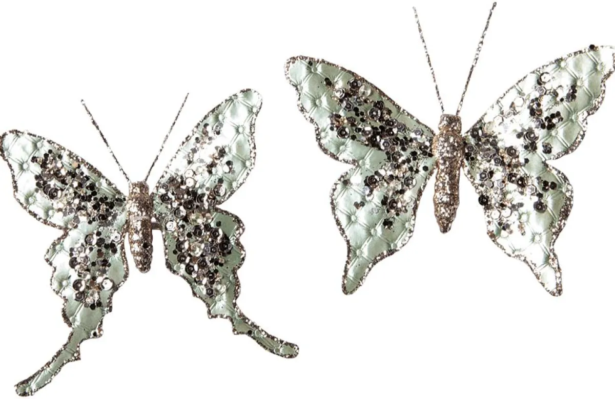 Decoración De Animales|Decoración De Primavera>DecoWoerner Mariposa Con Clip, 16 Cm, 2 Piezas, Salvia verde