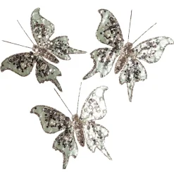Decoración De Animales|Decoración De Primavera>DecoWoerner Mariposa Con Clip, 13 Cm, 3 Piezas, Salvia verde