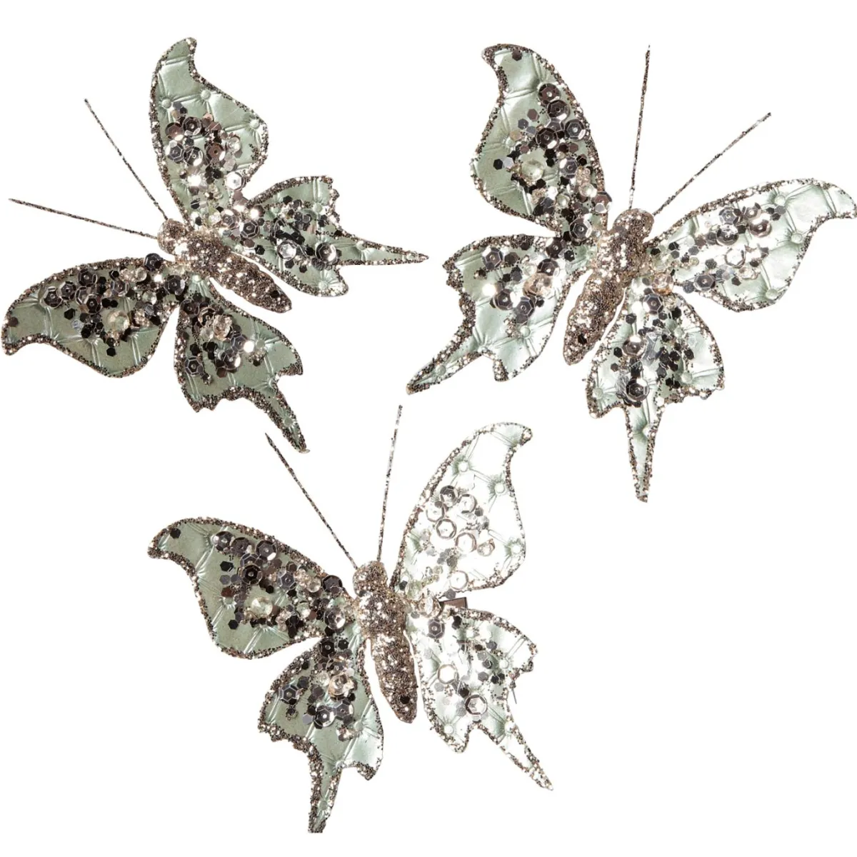 Decoración De Animales|Decoración De Primavera>DecoWoerner Mariposa Con Clip, 13 Cm, 3 Piezas, Salvia verde