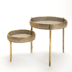 Expositores Para Tiendas|Decoración De Otoño>DecoWoerner Mesa De Metal Mimbre Vienés 68,5x41,5x38,5cm oro