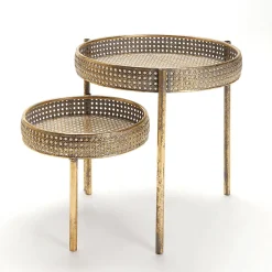 Expositores Para Tiendas|Decoración De Otoño>DecoWoerner Mesa De Metal Mimbre Vienés 68,5x41,5x38,5cm oro
