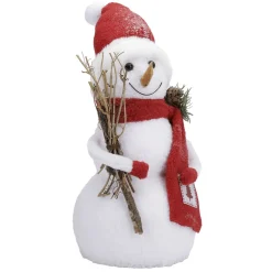 Decoración De Invierno|Figuras De Navidad>DecoWoerner Muñeco De Nieve Decorativo Con Ropa Roja 30 Cm blanco
