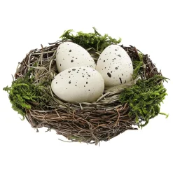 Decoración De Pascua|Decoración De Primavera>DecoWoerner Nido Deco Con Huevos 10 Cm Ø blanco