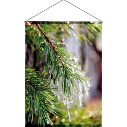 Pancartas De Navidad E Invierno|Bandera De Navidad>DecoWoerner Pancarta De Tela Ignífuga "Rama De Abeto Helado" De Tela De Bandera 100 X 140 Cm verde