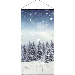 Decoración De Invierno|Pancartas De Navidad E Invierno>DecoWoerner Pancarta De Tela Ignífuga "Bosque De Abetos Nevados" De Tela De Bandera 100 X 200 Cm azul