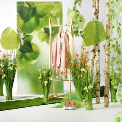 Decoración Natural|Decoración De Primavera>DecoWoerner Pancarta De Tela Ignífuga "hojas s De Abedul" De Tela De Bandera 100 X 200 Cm verde