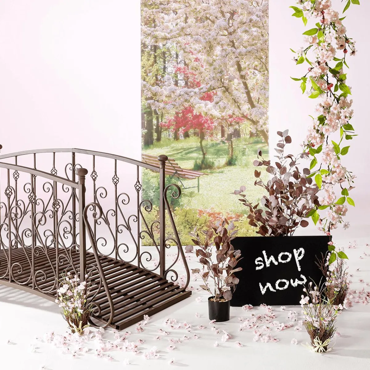 Decoración De Primavera|Pancartas De Primavera>DecoWoerner Pancarta De Tela Ignífuga "Árbol En Flor En El Parque" De Tela De Bandera 100 X 200 Cm rosa