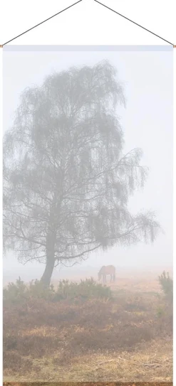 Decoración Temática|Decoración De Otoño>DecoWoerner Pancarta De Tela Ignífuga "Niebla De Otoño" De Tela De Bandera 100 X 200 Cm Gris