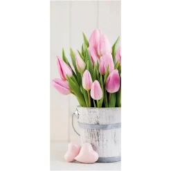Decoración De Pascua|Decoración De Primavera>DecoWoerner Pancarta De Tela Ignífuga "ramo De Tulipanes " De Tela De Bandera De 75 X 180 Cm rosa
