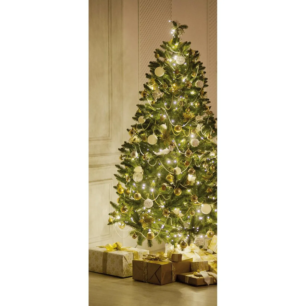 Pancartas De Navidad E Invierno|Bandera De Navidad>DecoWoerner Pancarta De Tela Ignífuga "Árbol De Navidad Iluminado Y Decorado En " Tela De Bandera 75 X 180 Cm oro