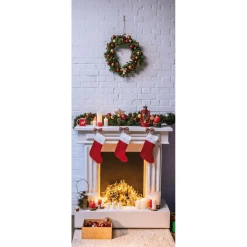 Pancartas De Navidad E Invierno|Bandera De Navidad>DecoWoerner Pancarta De Tela Ignífuga "Chimenea Y Corona De Navidad" De Tela De Bandera 75 X 180 Cm blanco