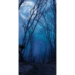 Decoración Temática|Pancartas Temáticas>DecoWoerner Pancarta De Tela Ignífuga "Bosque Nocturno Bajo La Luna Llena" De Tela De Bandera 100 X 200 Cm azul