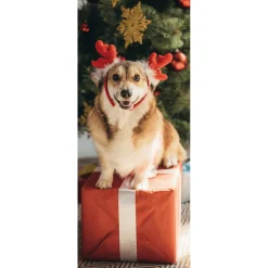 Pancartas De Navidad E Invierno|Bandera De Navidad>DecoWoerner Pancarta De Tela Ignífuga "Perro De Navidad Corgi" De Tela De Bandera 75 X 180 Cm marrón