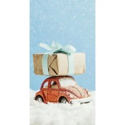 Pancartas De Navidad E Invierno|Bandera De Navidad>DecoWoerner Pancarta De Tela Ignífuga "Coche VW Escarabajo Con Regalo" De Tela De Bandera 100 X 200 Cm rojo