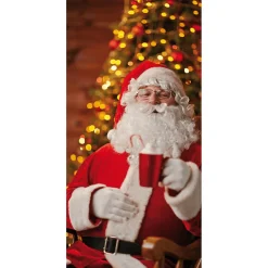 Pancartas De Navidad E Invierno|Bandera De Navidad>DecoWoerner Pancarta De Tela Ignífuga "Papá Noel Con Chocolate Caliente" De Tela De Bandera 100 X 200 Cm rojo