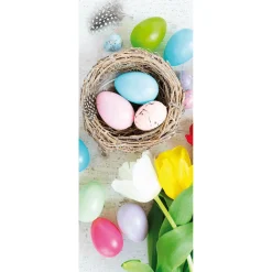 Decoración De Pascua|Pancartas De Primavera>DecoWoerner Pancarta De Tela Ignífuga Huevos De Pascua De Colores Y Tulipanes Tela De Bandera 75 X 180 Cm multicolor
