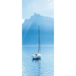 Decoración De Verano|Pancartas De Verano>DecoWoerner Pancarta De Tela Ignífuga "Velero Frente A Los Alpes Suizos" De Tela De Bandera 75 X 180 Cm azul