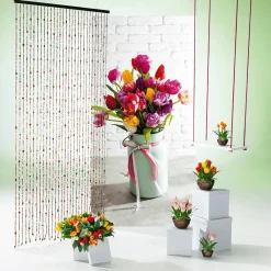Decoración De Pascua|Decoración De Primavera>DecoWoerner Pancarta De Tela Ignífuga "ramo De Tulipanes De Colores" De Tela De Bandera 100 X 200 Cm rosa