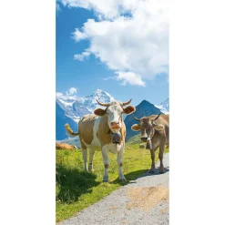 Decoración Temática|Decoración De Verano>DecoWoerner Pancarta De Tela Ignífuga "Felices Vacas Lecheras En Los Alpes" En Tela De Bandera 100 X 200 Cm marrón