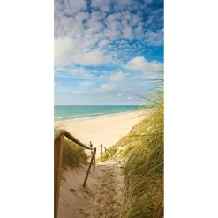 Decoración De Verano|Pancartas De Verano>DecoWoerner Pancarta De Tela Ignífuga "Camino De Las Dunas A La Playa" De Tela De Bandera 100 X 200 Cm azul