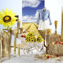 Decoración Temática|Decoración De Verano>DecoWoerner Pancarta De Tela Ignífuga "campo De Maíz Dorado Bajo Un Cielo Azul" De Tela De Bandera 100 X 200 Cm amarillo