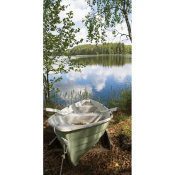 Decoración De Verano|Decoración De Primavera>DecoWoerner Pancarta De Tela Ignífuga "Barco De Remo En El Lago" De Tela De Bandera 100 X 200 Cm verde