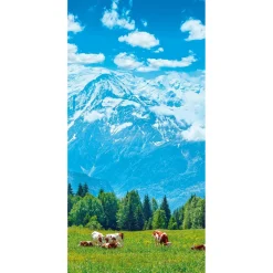 Decoración De Verano|Pancartas De Verano>DecoWoerner Pancarta De Tela Ignífuga "Vacas En El Pasto Frente A Bergen" De Tela De Bandera 100 X 200 Cm azul